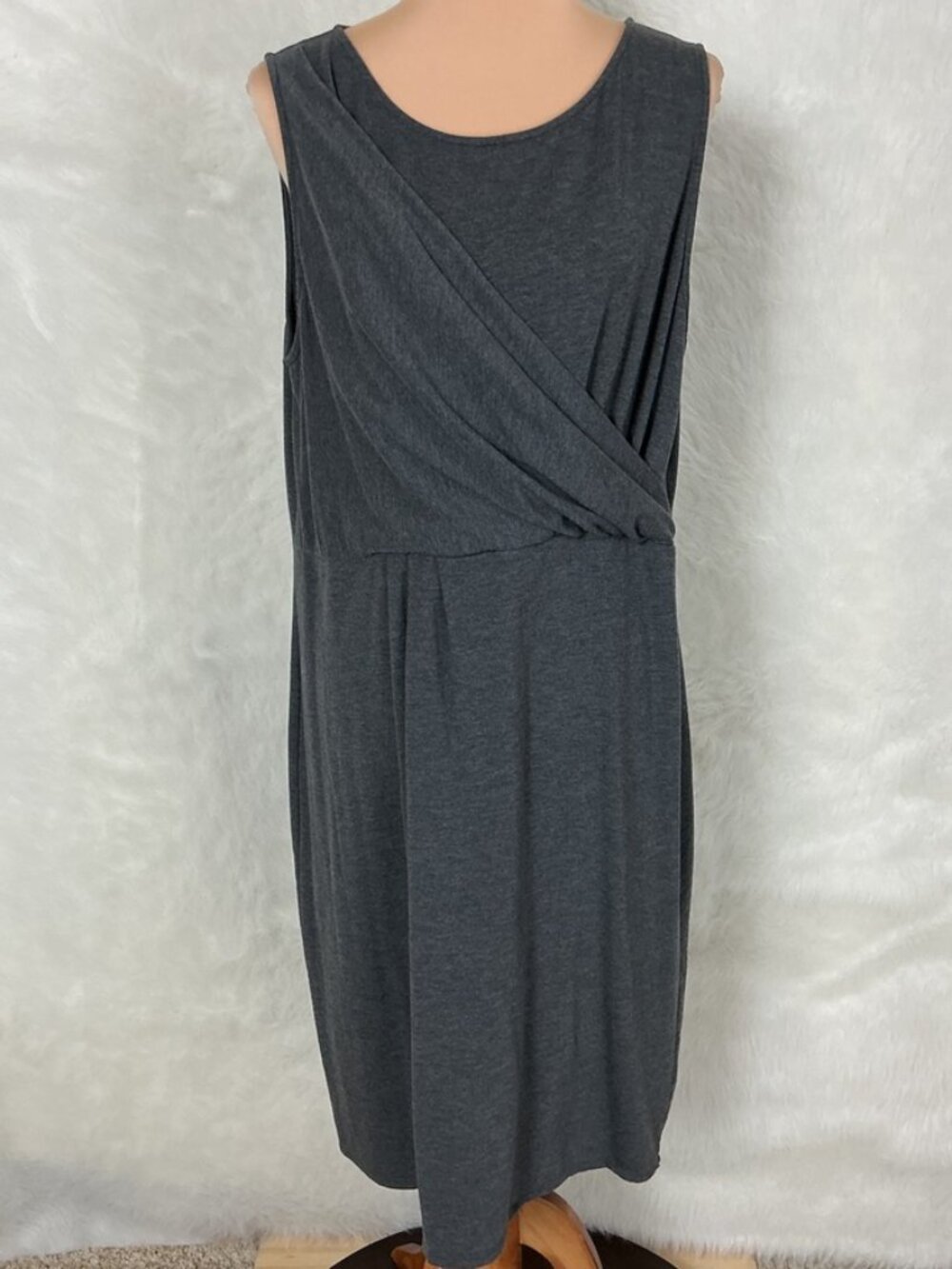 Garnet Hill Gray Sleeveless Cross Pleated Knit French Terry Tank Dress XL